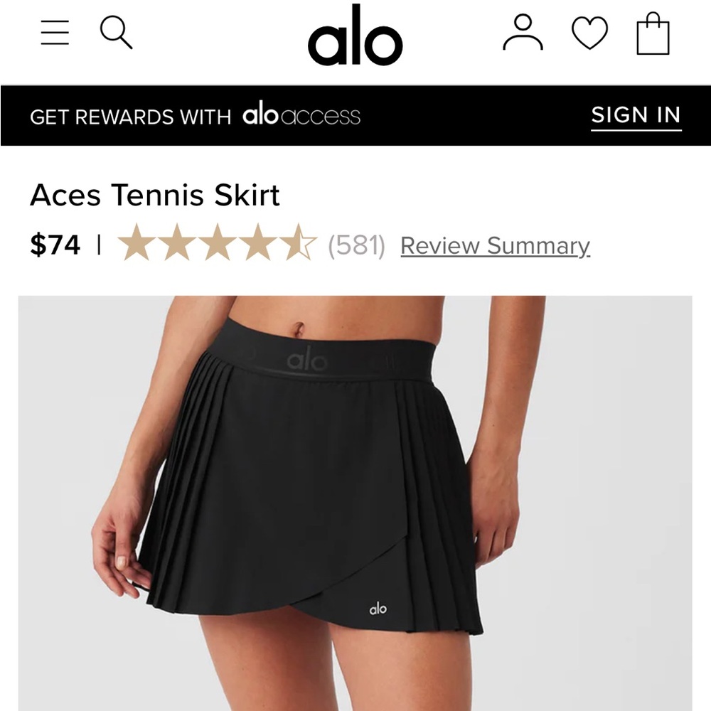 ALO Yoga Black Aces Tennis Skirt